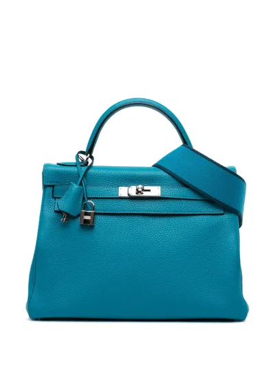 Pre-owned Hermes 2014 Togo Amazon Kelly Ii Retourne 32 Satchel In Blue