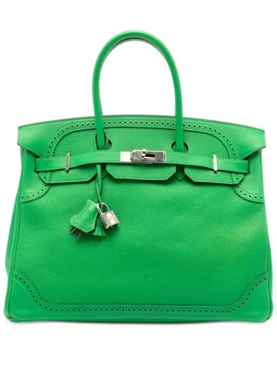 Pre-owned Hermes 2014 Togo And Swift Ghillies Birkin Retourne 35 Handbag In Green