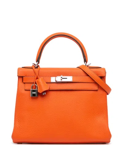 Pre-owned Hermes 2014 Togo Kelly Ii Retourne 28 Satchel In Orange