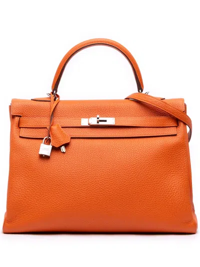 Pre-owned Hermes 2014 Togo Kelly Ii Retourne 35 Satchel In Orange