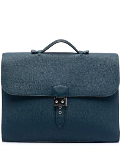 Pre-owned Hermes 2014 Togo Sac A Depeches 38 Business Bag In Blue