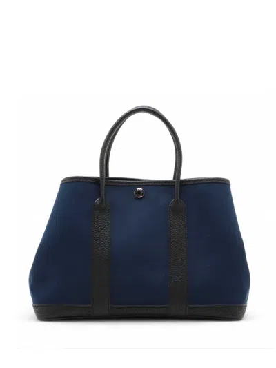 Pre-owned Hermes 2014 Toile And Negonda Garden Party 30 Tote Bag In Blue