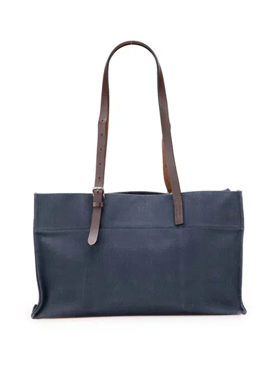 Pre-owned Hermes 2014 Toile Etriviere Elan Tote Bag In Blue