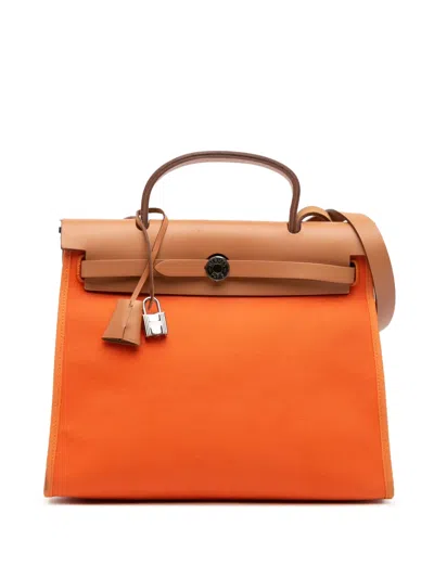 Pre-owned Hermes 2014 Toile Herbag Zip 31 Satchel In Brown