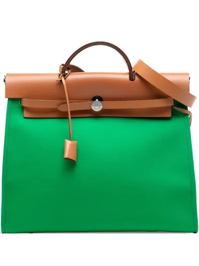 Pre-owned Hermes 2014 Toile Herbag Zip 31 Satchel In Brown