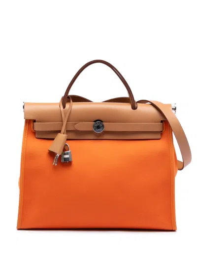 Pre-owned Hermes 2014 Toile Herbag Zip 31 Satchel In Brown