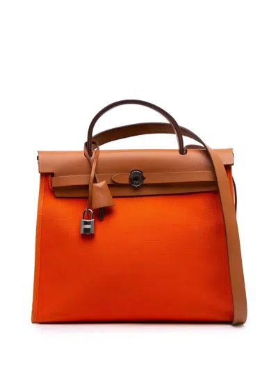 Pre-owned Hermes 2014 Toile Herbag Zip 31 Satchel In Orange
