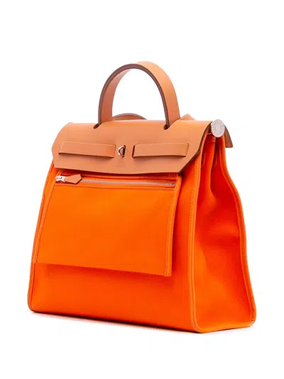 Pre-owned Hermes 2014 Toile Herbag Zip 31 Satchel In Orange