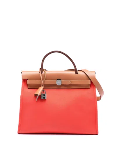 Pre-owned Hermes 2014 Toile Herbag Zip 31 Satchel In Orange