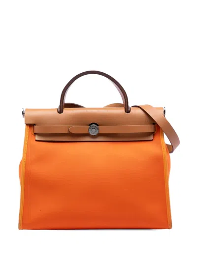 Pre-owned Hermes 2014 Toile Herbag Zip 31 Satchel In Orange