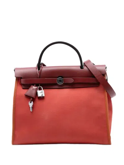 Pre-owned Hermes 2014 Toile Herbag Zip 31 Satchel In Orange