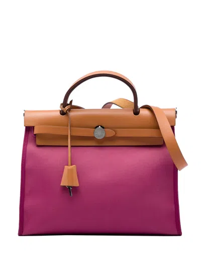 Pre-owned Hermes 2014 Toile Herbag Zip 31 Satchel In Pink
