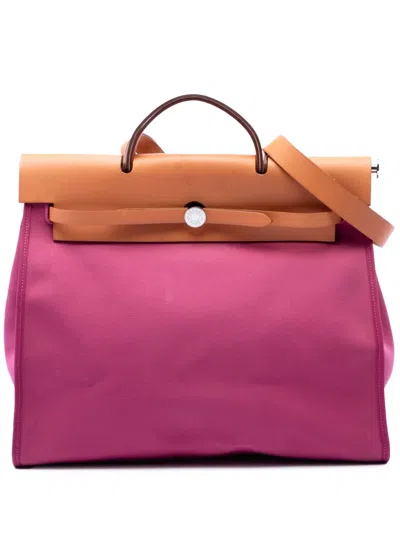 Pre-owned Hermes 2014 Toile Herbag Zip 39 Satchel In Pink