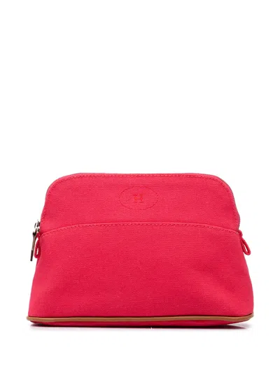 Pre-owned Hermes 2014-2020 Toile Bolide Trousse De Voyage Pouch Pm Vanity Bag In Pink
