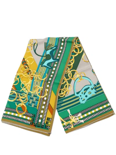 Pre-owned Hermes 2014-2026 Brides Et Gris Gris Silk Scarf 90 Scarves In Green