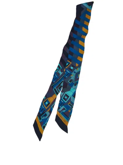 Pre-owned Hermes 2015-2024 Le Fil D'ariane Silk Twilly Scarf Scarves In Blue