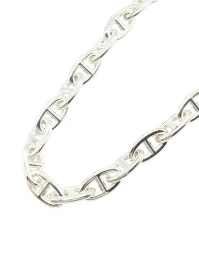 Pre-owned Hermes 2015-2025 Large Sterling Silver Chaine D'ancre 29 Link Necklace