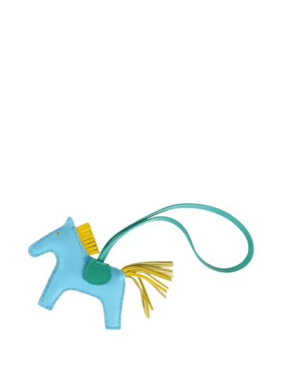 Pre-owned Hermes 2015-2025 Milo Lambskin And Swift Grigri Rodeo Pegase Bag Charm Pm Key Holder In Green