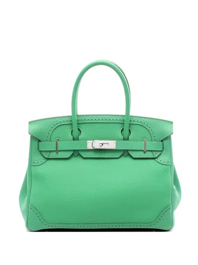 Pre-owned Hermes 2015 30 Birkin Gillies Leather Handbag In Green
