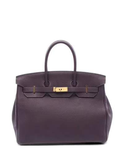 Pre-owned Hermes 2015 35 Birkin Leysin Togo Leather Tote Bag In Purple