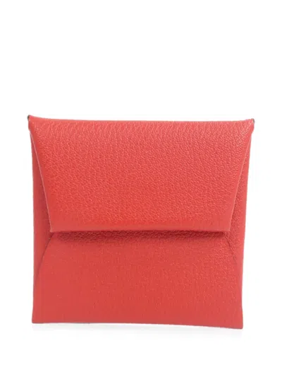 Pre-owned Hermes 2015 Bastia Leather Coin Purse In Red