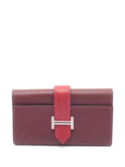 Pre-owned Hermes 2015 Bearn Bi-fold Leather Wallet In Red