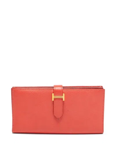Pre-owned Hermes 2015 Béarn Gusset Leather Wallet In Pink