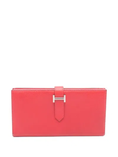 Pre-owned Hermes 2015 Bearn Soufflé Long Wallet In Red