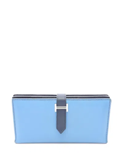 Pre-owned Hermes 2015 Béarn Soufflet Bi-fold Wallet In Blue