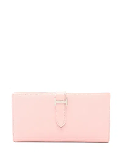 Pre-owned Hermes 2015 Bearn Soufflet Wallet In Pink
