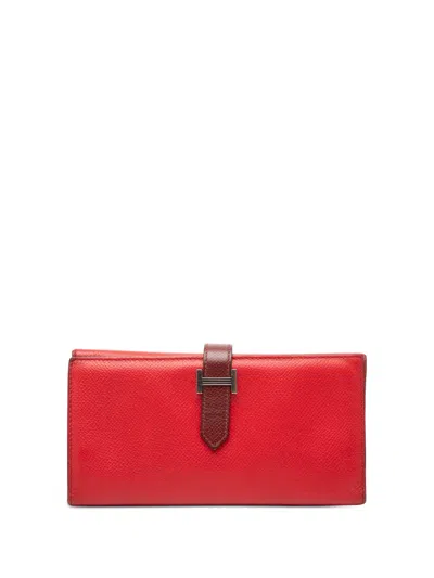 Pre-owned Hermes 2015 Bicolor Epsom Bearn Soufflet Bifold Wallet Long Wallets In Red