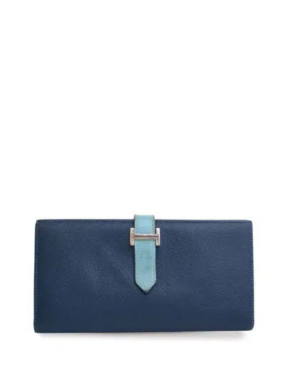 Pre-owned Hermes 2015 Bicolor Epsom Swift Bearn Wallet Long Wallets In Blue