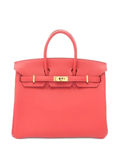 Pre-owned Hermes 2015 Birkin 25 Grained Leather Tote Bag In Red