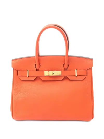Pre-owned Hermes 2015 Birkin 30 Feu Leather Tote Bag In Orange