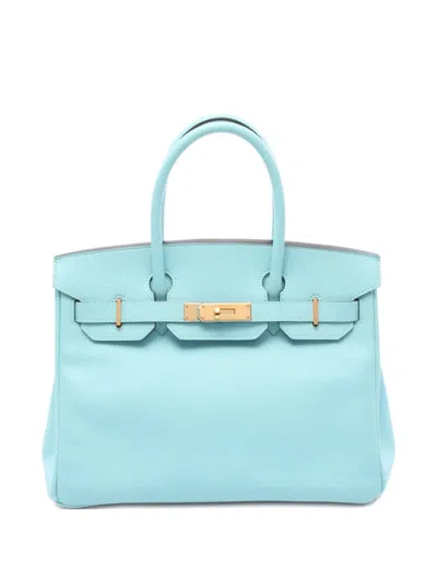 Pre-owned Hermes 2015 Birkin 30 Veau Epsom Tote Bag In Blue
