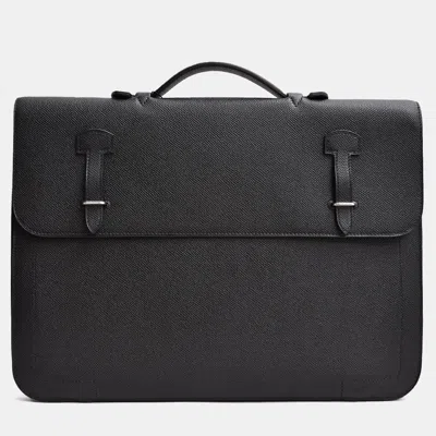Pre-owned Hermes 2015 Black Epsom Leather Serviette 57 Briefcase