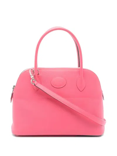 Pre-owned Hermes 2015 Bolide 27 Rose Azalea Silver Hardware Leather Handbag In Pink