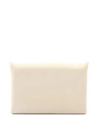 Pre-owned Hermes 2015 Calvi Card Holder In Neutral