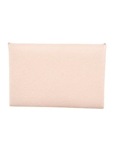 Pre-owned Hermes 2015 Calvi Cardholder In Pink