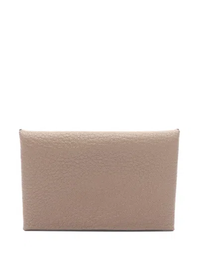 Pre-owned Hermes 2015 Calvi Coin Purse In Gray