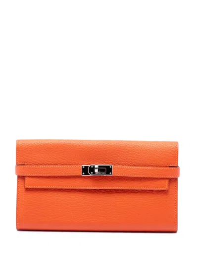 Pre-owned Hermes 2015 Chevre Mysore Kelly Longue Wallet Long Wallets In Orange