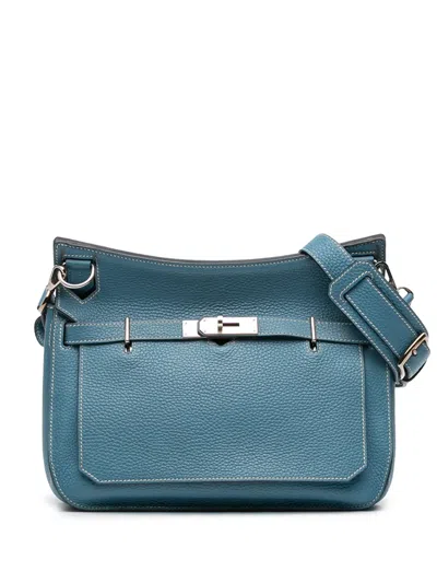 Pre-owned Hermes 2015 Clemence Jypsiere 28 Crossbody Bag In Blue