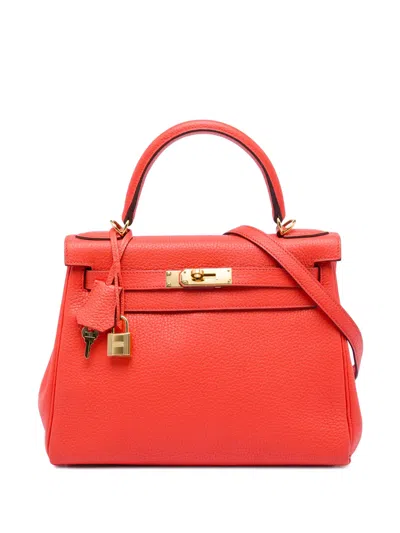 Pre-owned Hermes 2015 Clemence Kelly Ii Retourne 28 Satchel In Orange