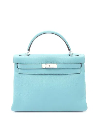 Pre-owned Hermes 2015 Clemence Kelly Ii Retourne 32 Handbag In Blue