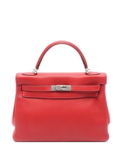 Pre-owned Hermes 2015 Clemence Kelly Ii Retourne 32 Satchel In Red