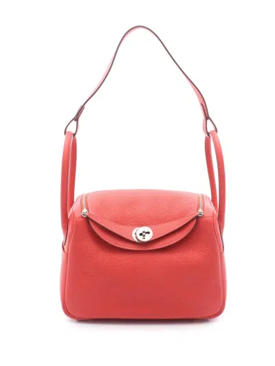 Pre-owned Hermes 2015 Clemence Lindy 26 Satchel In Red