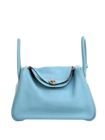 Pre-owned Hermes 2015 Clemence Lindy 30 Shoulder Bag In Blue