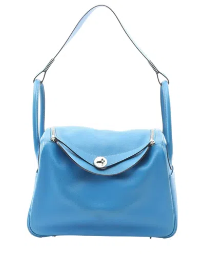 Pre-owned Hermes 2015 Clemence Lindy 30 Shoulder Bag In Blue