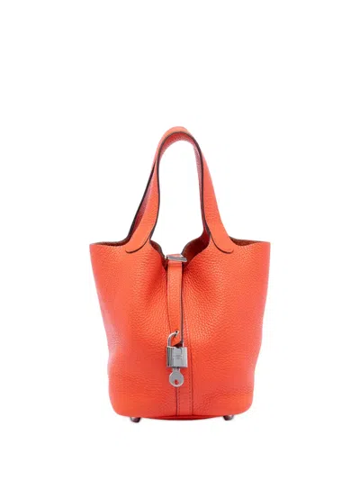 Pre-owned Hermes 2015 Clemence Picotin Lock 18 Handbag In Orange