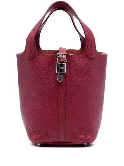 Pre-owned Hermes 2015 Clemence Picotin Lock 18 Handbag In Red
